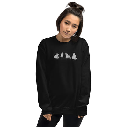 Halloween Black Ghost Cats Sweatshirt, Embroidered Fall Sweatshirt, Black Cat Lover Shirt, Black Cat Sweater, Cat Ownet Gifts, Cat Gifts