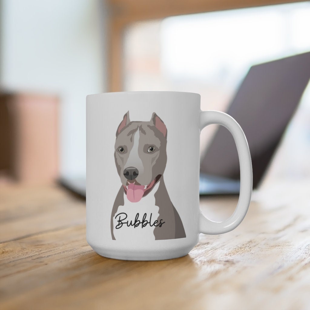 Gray Pitbull coffee mug for Pitbull lovers, ceramic mug 15oz, pitbull gifts, adopt dont shop, pitbull rescue gifts, Pitbull mom gifts
