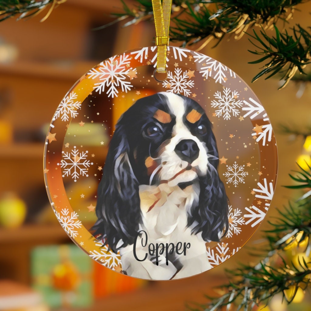 King Charles Cavalier Spaniel Ornament, Glass Christmas Ornament, Spaniel Dad Gift, Spaniel Mom Gift, Dog Mom Christmas Stocking Stuffer
