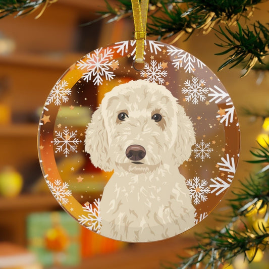 Cream Goldendoodle Ornament, Glass, Dogs First Christmas, Dog Ornament, Dooodle Christmas Ornament, Stocking Stuffer, Doodle Lover Gifts