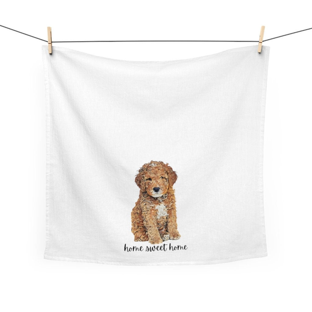 Puppy Goldendoodle Flour Sack Kitchen Tea Towel, Cotton Tuxedo Golden doodle Tea Towel, Cockapoo, Cavapoo, Doodle Hand Towel, Dish Towel