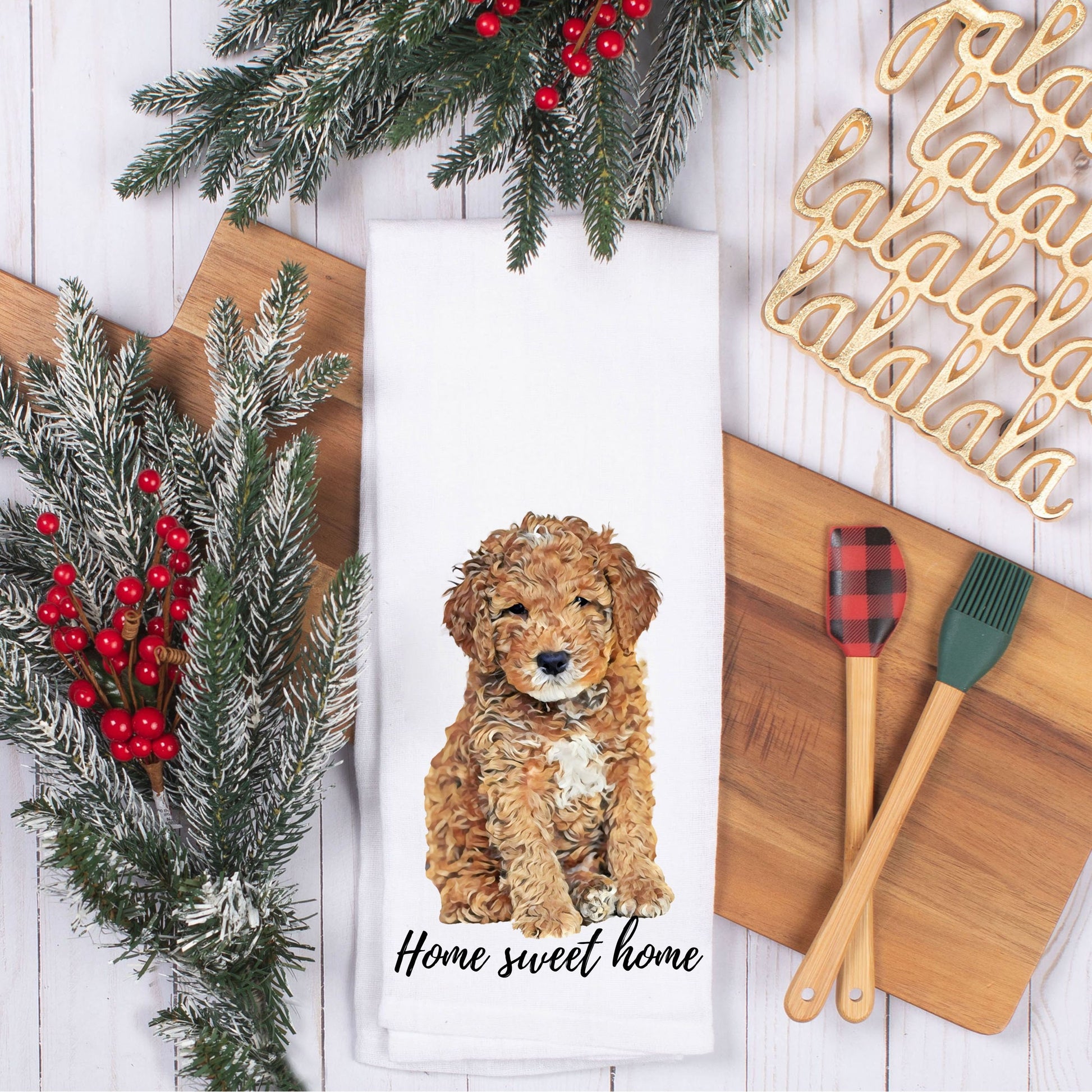 Puppy Goldendoodle Flour Sack Kitchen Tea Towel, Cotton Tuxedo Golden doodle Tea Towel, Cockapoo, Cavapoo, Doodle Hand Towel, Dish Towel