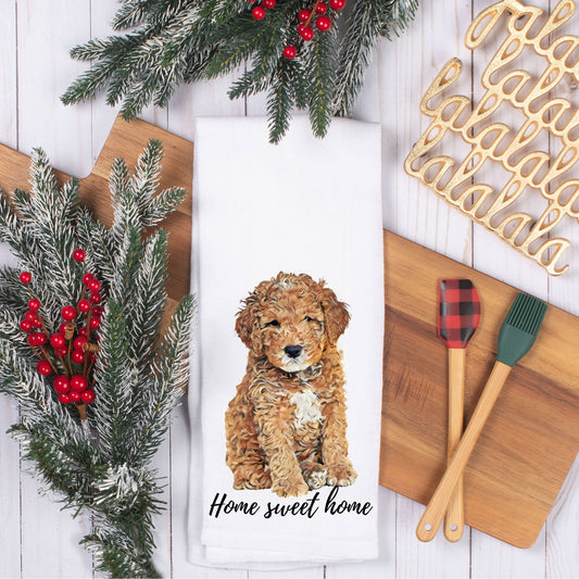 Puppy Goldendoodle Flour Sack Kitchen Tea Towel, Cotton Tuxedo Golden doodle Tea Towel, Cockapoo, Cavapoo, Doodle Hand Towel, Dish Towel