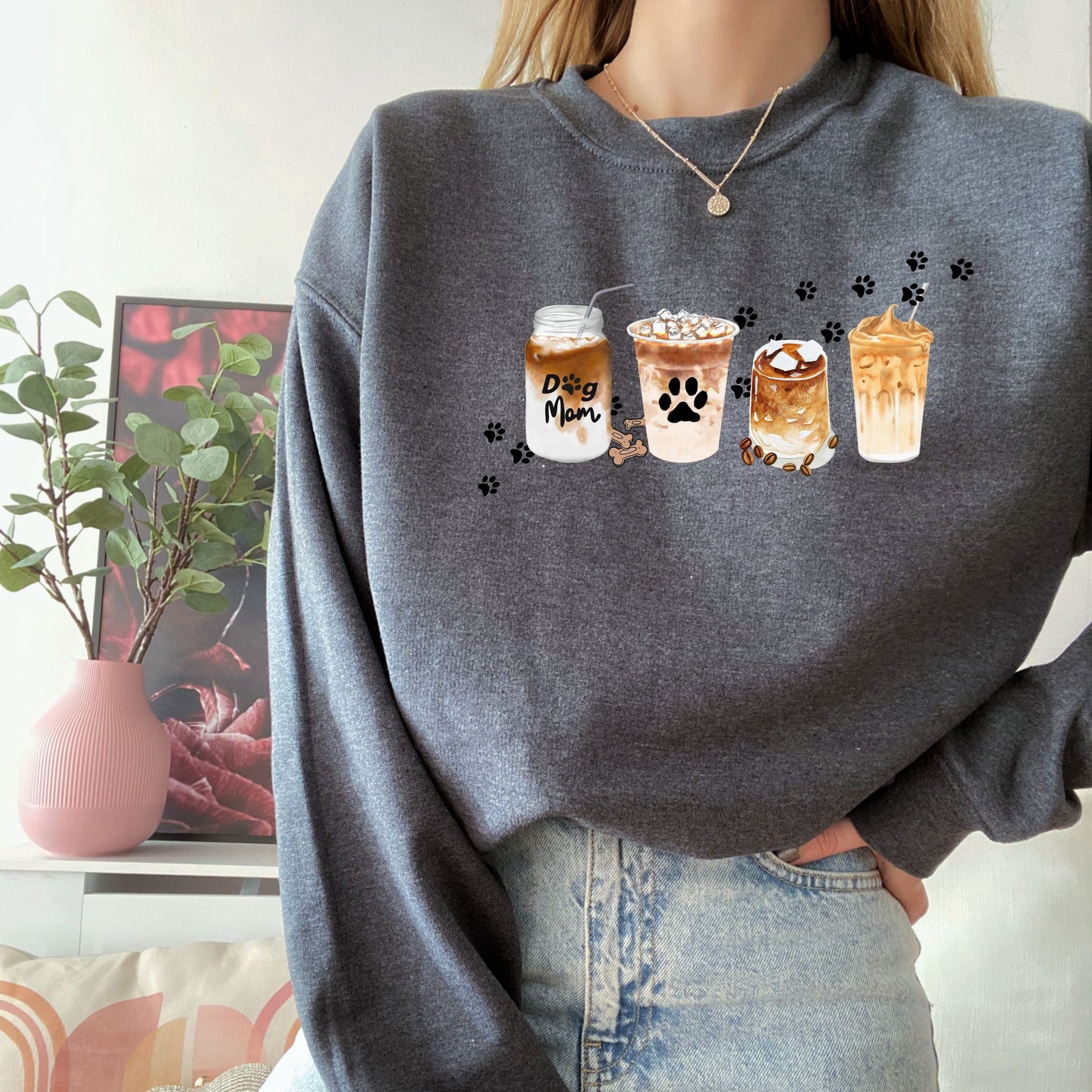 Dog Mom Coffee Lover Sweatshirt, Fall Sweatshirt, Thanksgiving Outfit, Crewneck Sweatshirt, Dog Ghost Halloween Gift, Christmas Gift for Her