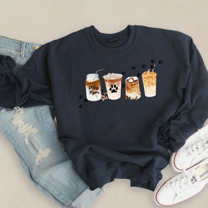 Dog Mom Coffee Lover Sweatshirt, Fall Sweatshirt, Thanksgiving Outfit, Crewneck Sweatshirt, Dog Ghost Halloween Gift, Christmas Gift for Her