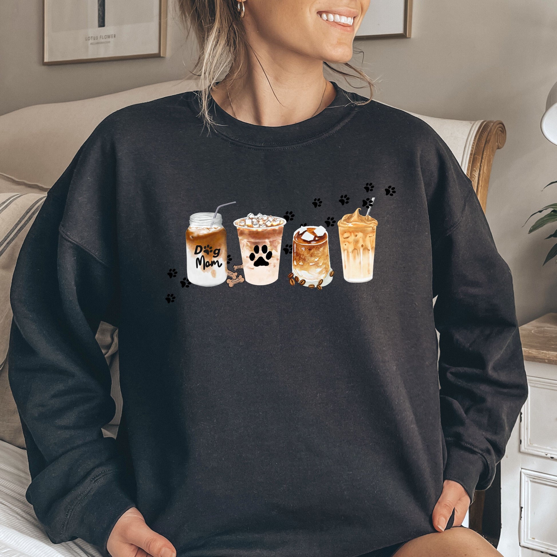 Dog Mom Coffee Lover Sweatshirt, Fall Sweatshirt, Thanksgiving Outfit, Crewneck Sweatshirt, Dog Ghost Halloween Gift, Christmas Gift for Her