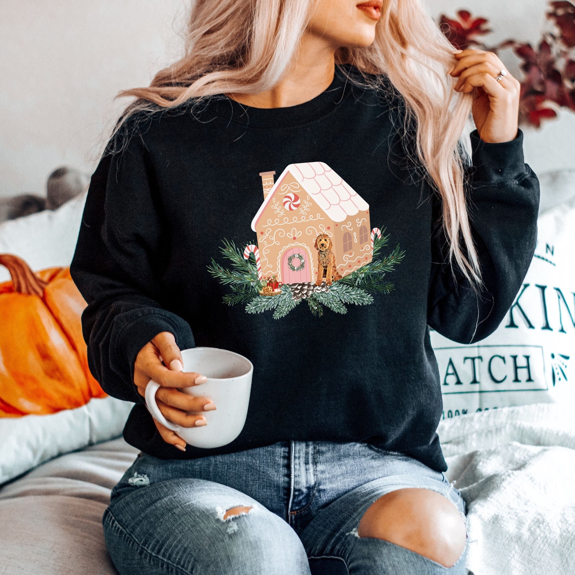 Gingerbread Christmas Goldendoodle Sweatshirt, Dog Mom Sweatshirt, Goldendoodle Gifts, Golden Doodle Ornament, Doodle Christmas Gift for Her