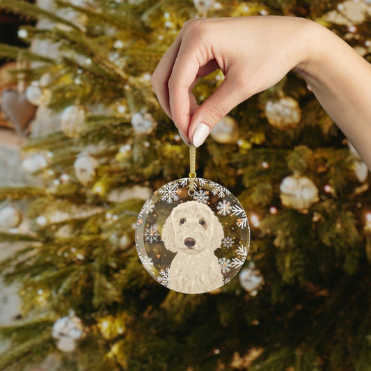 Cream Goldendoodle Ornament, Glass, Dogs First Christmas, Dog Ornament, Dooodle Christmas Ornament, Stocking Stuffer, Doodle Lover Gifts