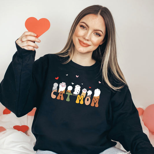 Retro Cat Mom Sweatshirt, Cat Valentine Shirt, Cat Mom Sweater, Cat Lover Gifts, Cat Owner Shirt, Cat Mom Gifts, Cat Owner Gifts, Cat Paws
