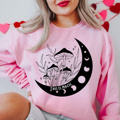Mushroom Sweatshirt, Magical Moon Crewneck, Botanical Shirt, Hippie shirt, Mushroom Shirt, Mushroom Lover Gift, Celestial Moon Shirt