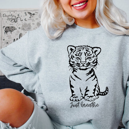 Lion cub sweatshirt, just breathe shirt, deep breaths, meditation sweater, meditation lover shirt, empathy crewneck, aesthetic safari shirt