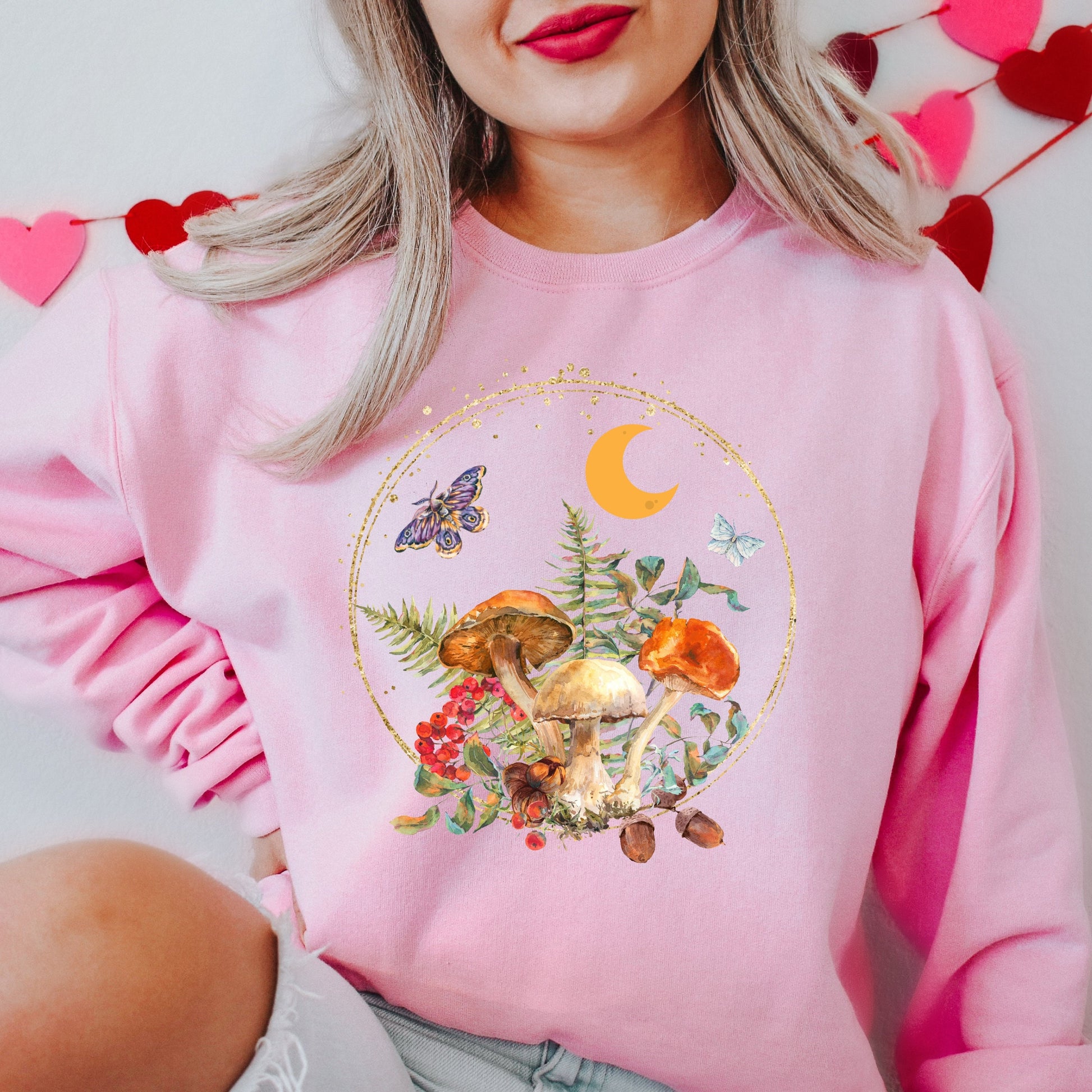 Magical Mushroom Sweatshirt, Magical Moon Crewneck, Botanical Shirt, Hippie shirt, Mushroom Shirt, Mushroom Lover Gift, Celestial Moon Shirt