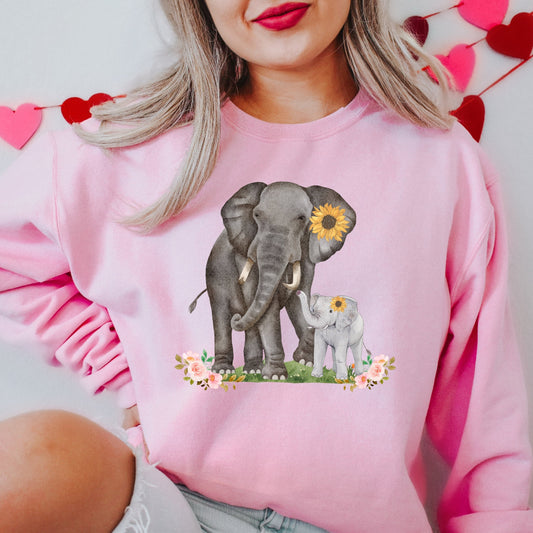 Elephant Sweatshirt, Elephant Baby Shirt, Elephant Family Sweater, Elephant Lover Gifts, Sunflower Shirt, Unisex Crewneck, Elephant Gifts