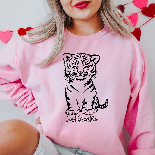 Lion cub sweatshirt, just breathe shirt, deep breaths, meditation sweater, meditation lover shirt, empathy crewneck, aesthetic safari shirt