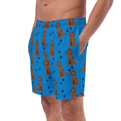Goldendoodle summer swim shorts for men, blue swim trunks teenagers, boyfriend swimshort, husband gift, mens summer swimwear collection 2023