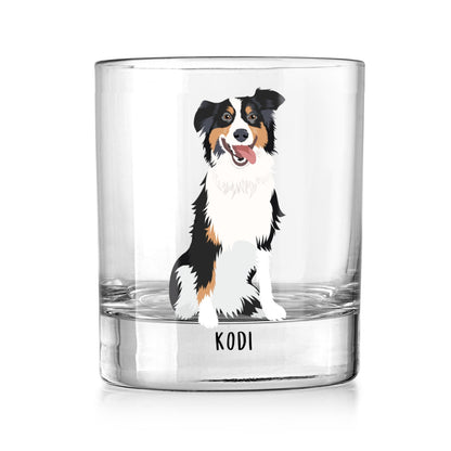 Australian shepherd whiskey glass, border collie gift, aussie mom, ausshole dad, mini aussie, red tri aussie, wedding gift, anniversary gift