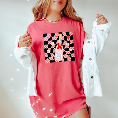 Pop clink fizz tee, champagne tee, getting ready tee, bridesmaid tee, comfort colors shirt, cc1717, vintage inspired t-shirt, retro check