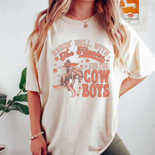 Raisin hell with the hippies tee, rodeo cowgirl t-shirt, cowgirls tee, comfort colors tshirt, comfort colors shirt, Nashville tee, tennessee