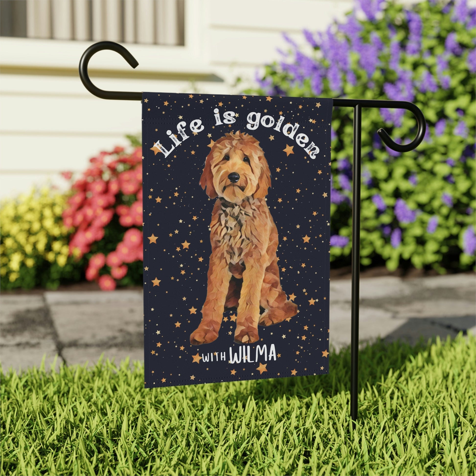 Life is golden Goldendoodle garden flag