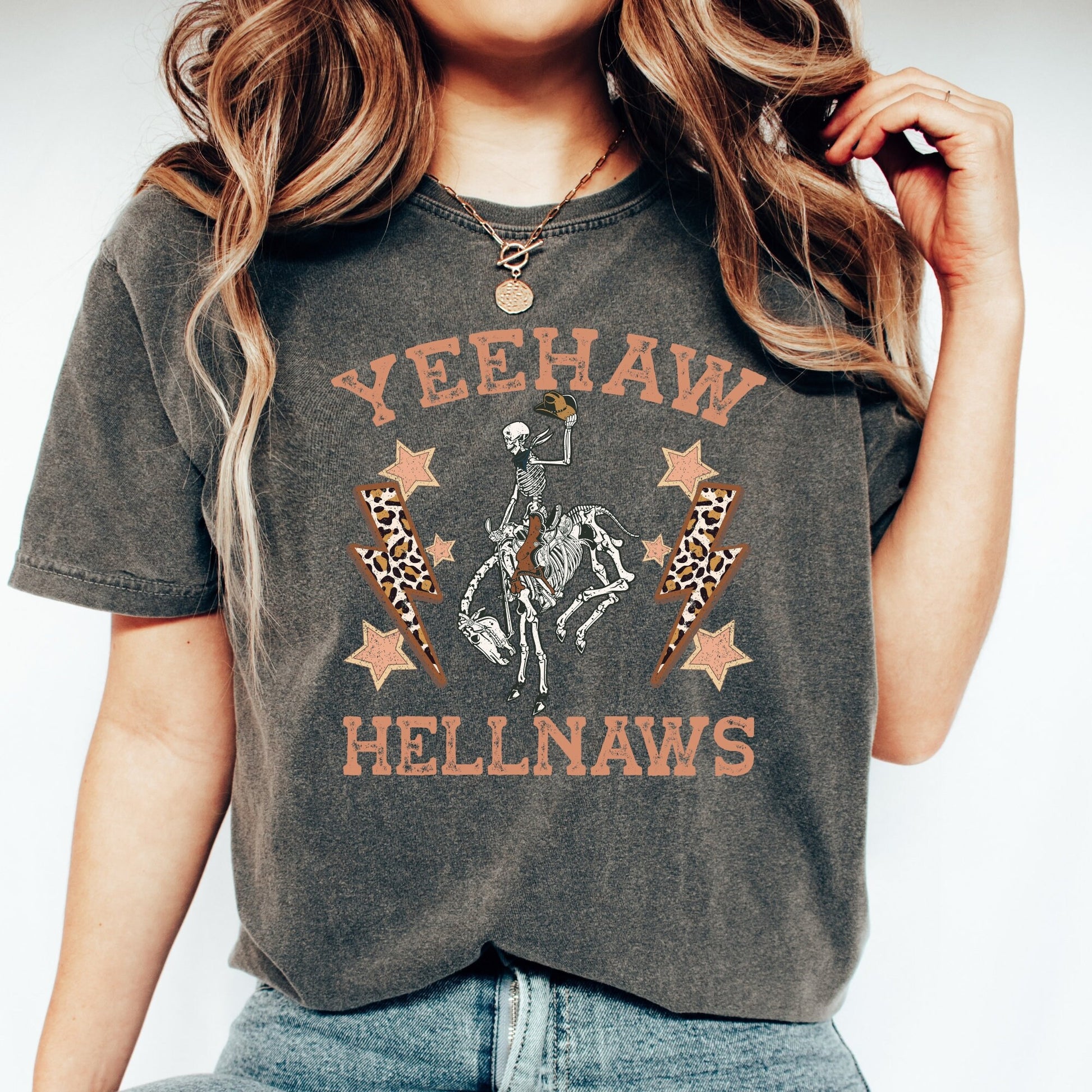 Yeehaw hellnaw tee, cowgirls tee, comfort vintage inspired colors t-shirt, Nashville tee, tennessee tee, cowgirl gifts, gift western shirt