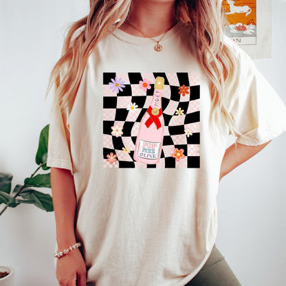Pop clink fizz tee, champagne tee, getting ready tee, bridesmaid tee, comfort colors shirt, cc1717, vintage inspired t-shirt, retro check