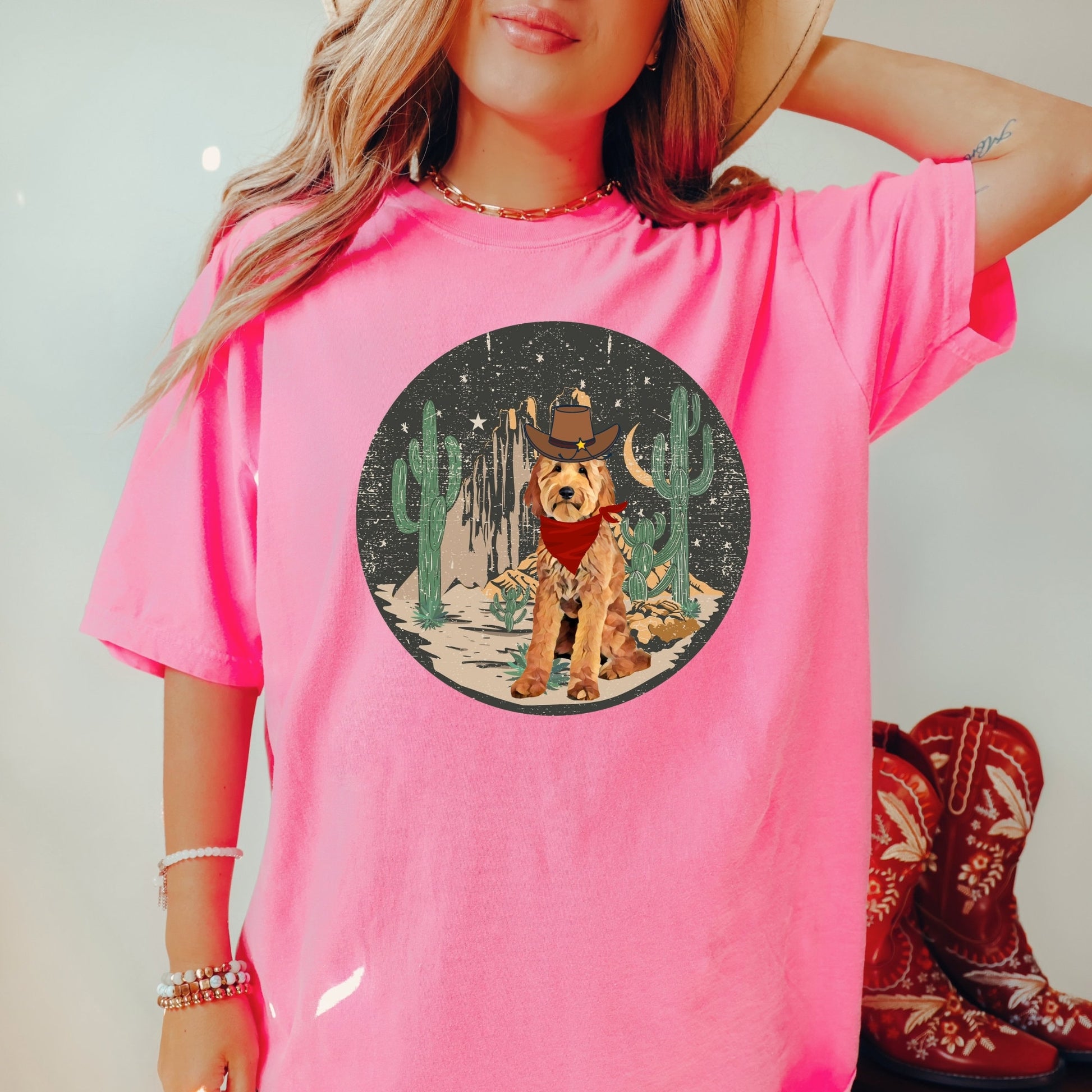 Western cowboy Goldendoodle t-shirt, comfort colors t-shirt, retro texas shirt, labradoodle tee, retro bernedoodle shirt, oversized tee