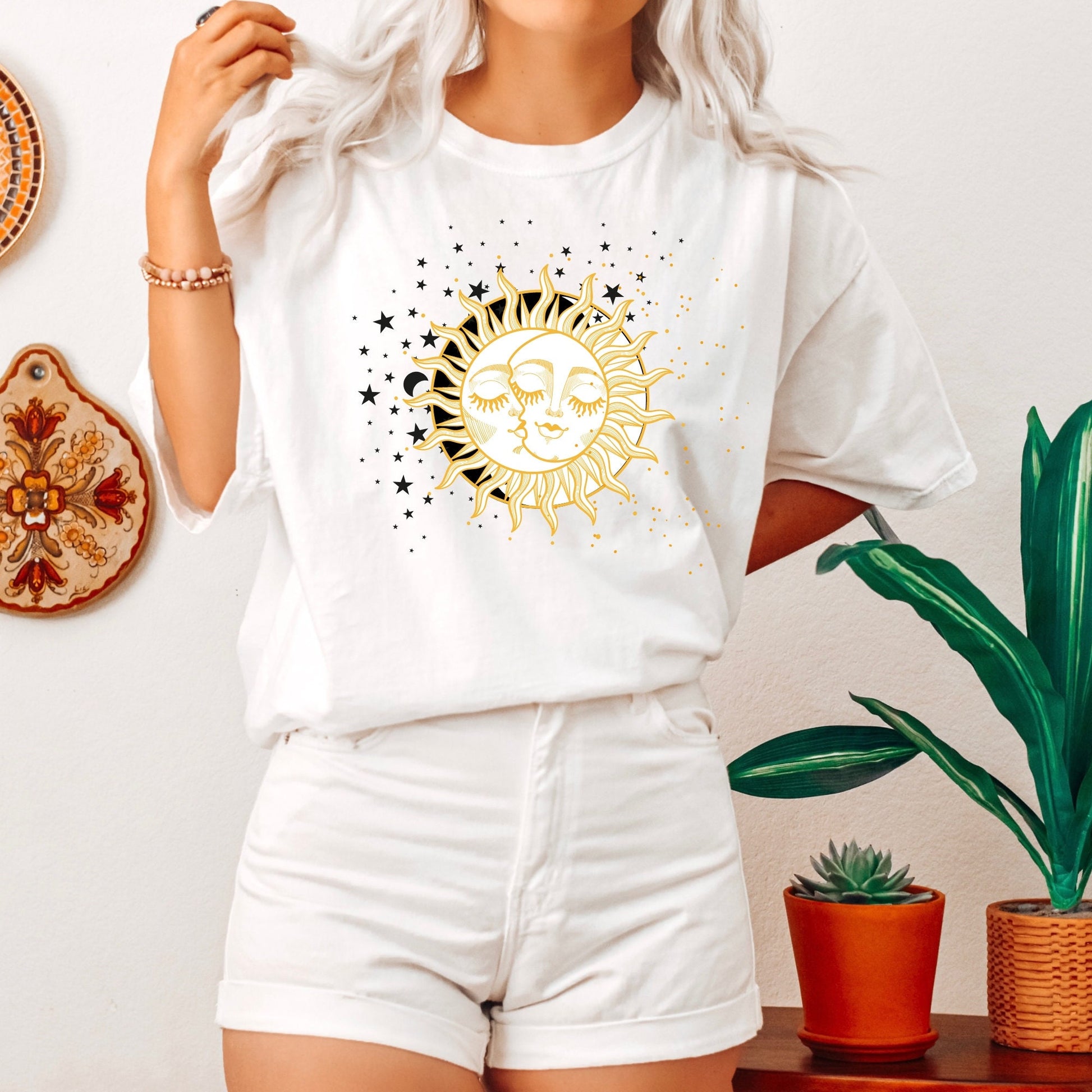 Sun and moon t-shirt, celestial aesthetic, tarot gifts, comfort colors t-shirt, yin yan t-shirt, sun t-shirt, oversized shirt, love the sun