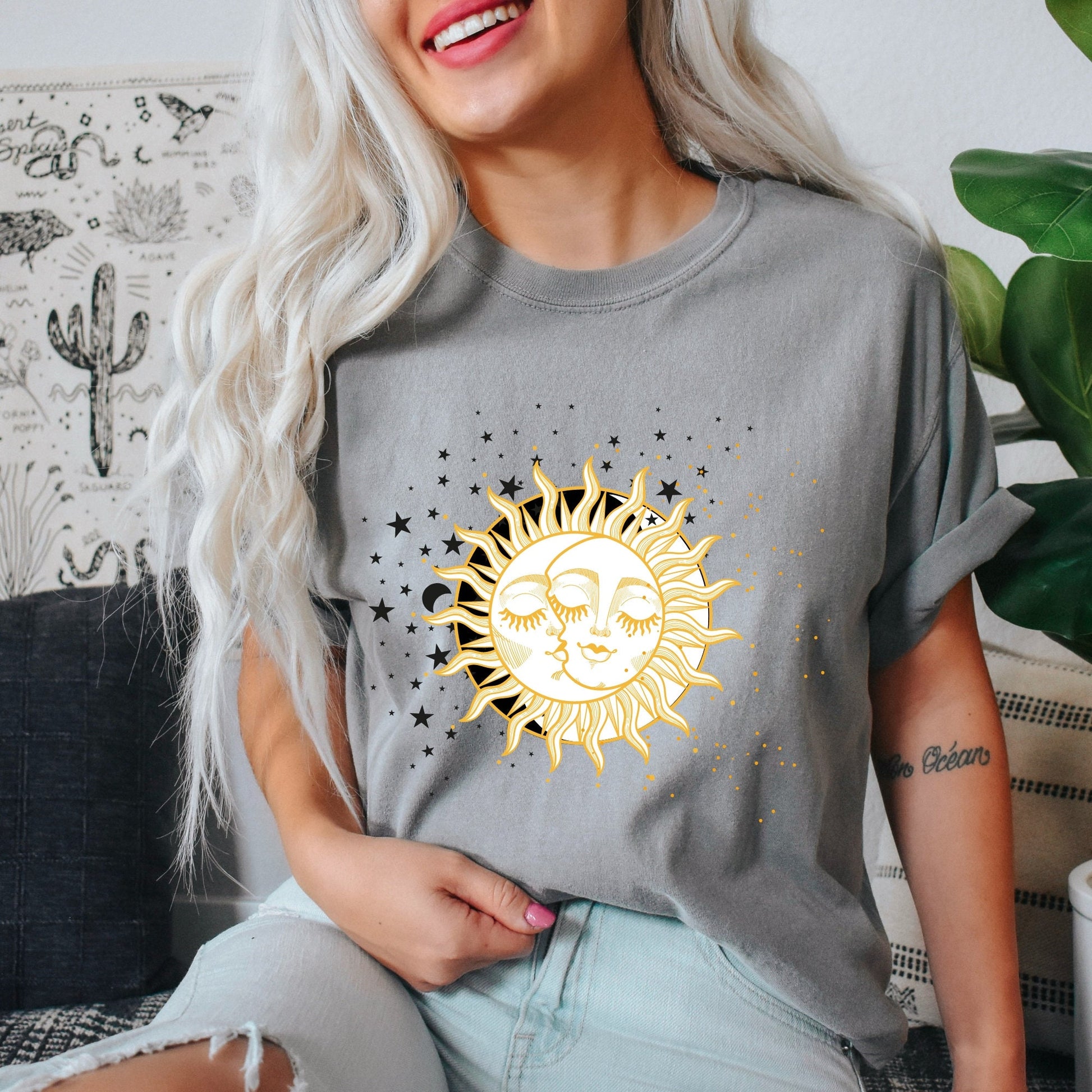 Sun and moon t-shirt, celestial aesthetic, tarot gifts, comfort colors t-shirt, yin yan t-shirt, sun t-shirt, oversized shirt, love the sun