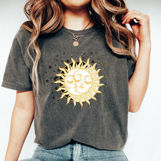 Sun and moon t-shirt, celestial aesthetic, tarot gifts, comfort colors t-shirt, yin yan t-shirt, sun t-shirt, oversized shirt, love the sun