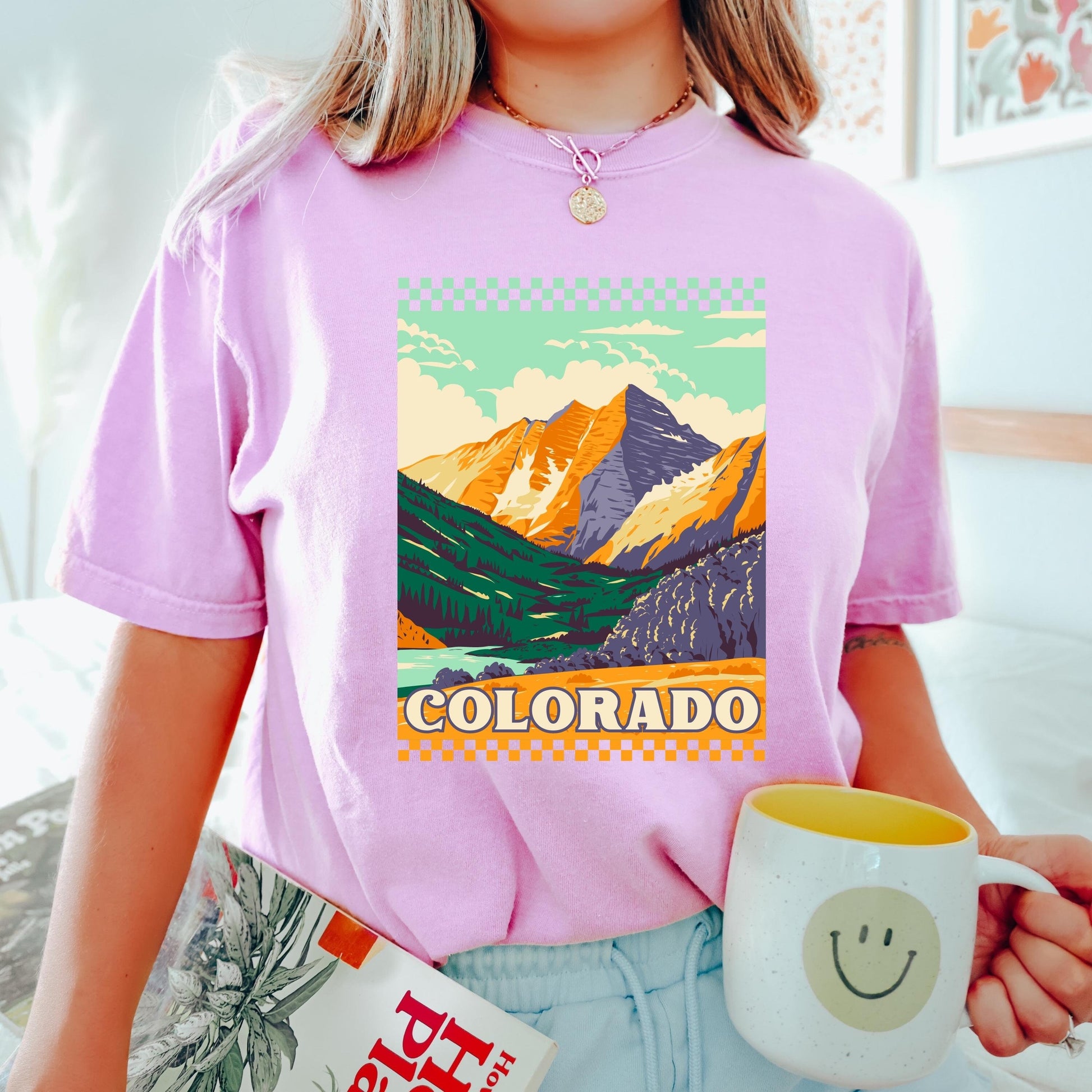 Colorado tee, rocky mountain colorado, comfort colors shirt, comfort colors 1717, vintage inspired t-shirt, retro checkered tee, boho tee