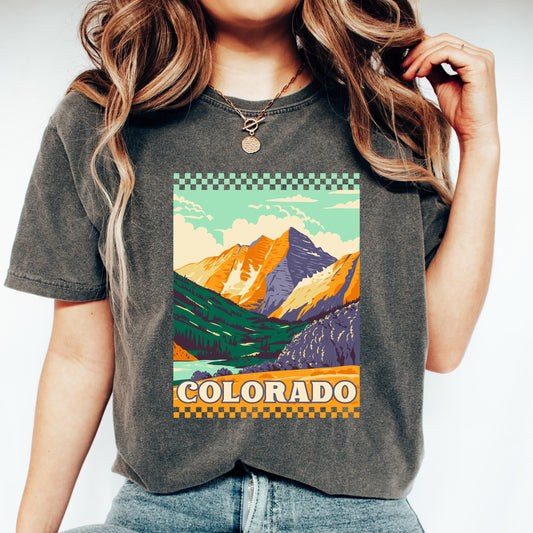 Colorado tee, rocky mountain colorado, comfort colors shirt, comfort colors 1717, vintage inspired t-shirt, retro checkered tee, boho tee