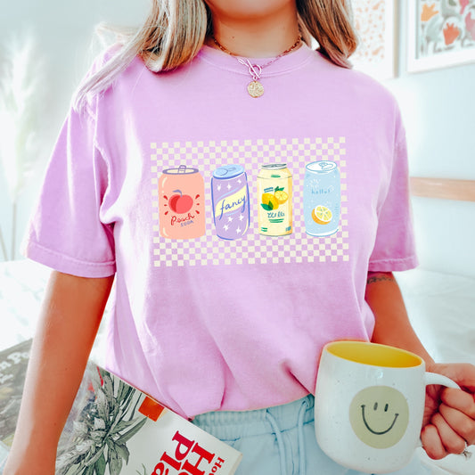 Peach soda tee, y2k aesthetic t-shirt, comfort colors shirt, comfort colors 1717, vintage inspired t-shirt, retro checkered tee, fancy retro