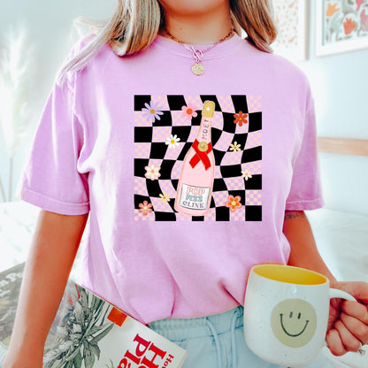 Pop clink fizz tee, champagne tee, getting ready tee, bridesmaid tee, comfort colors shirt, cc1717, vintage inspired t-shirt, retro check