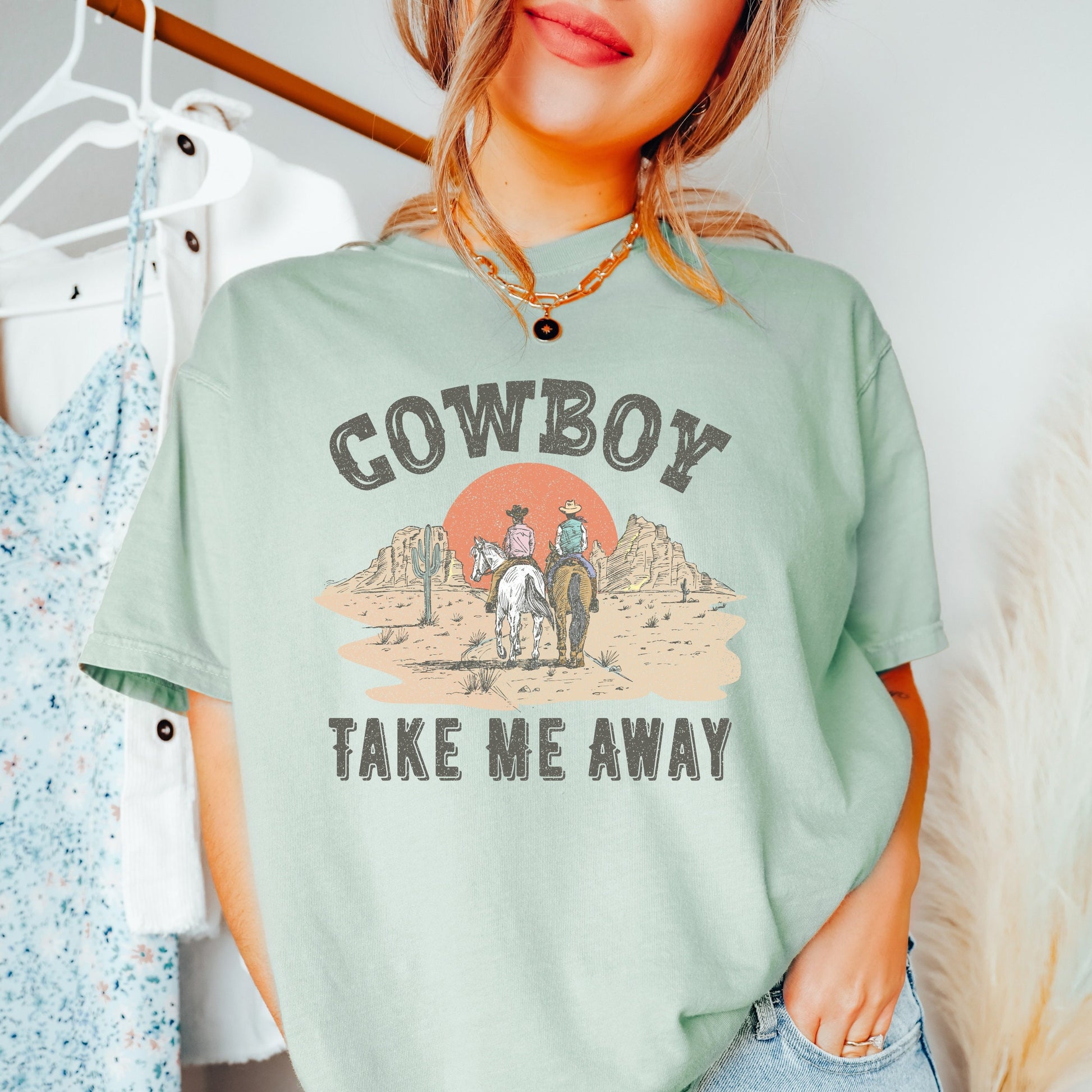 Cowboy take me away tee, cowgirls tee, comfort colors vintage inspired tshirt, comfort colors shirt, Nashville tee, tennessee tee, texas tee