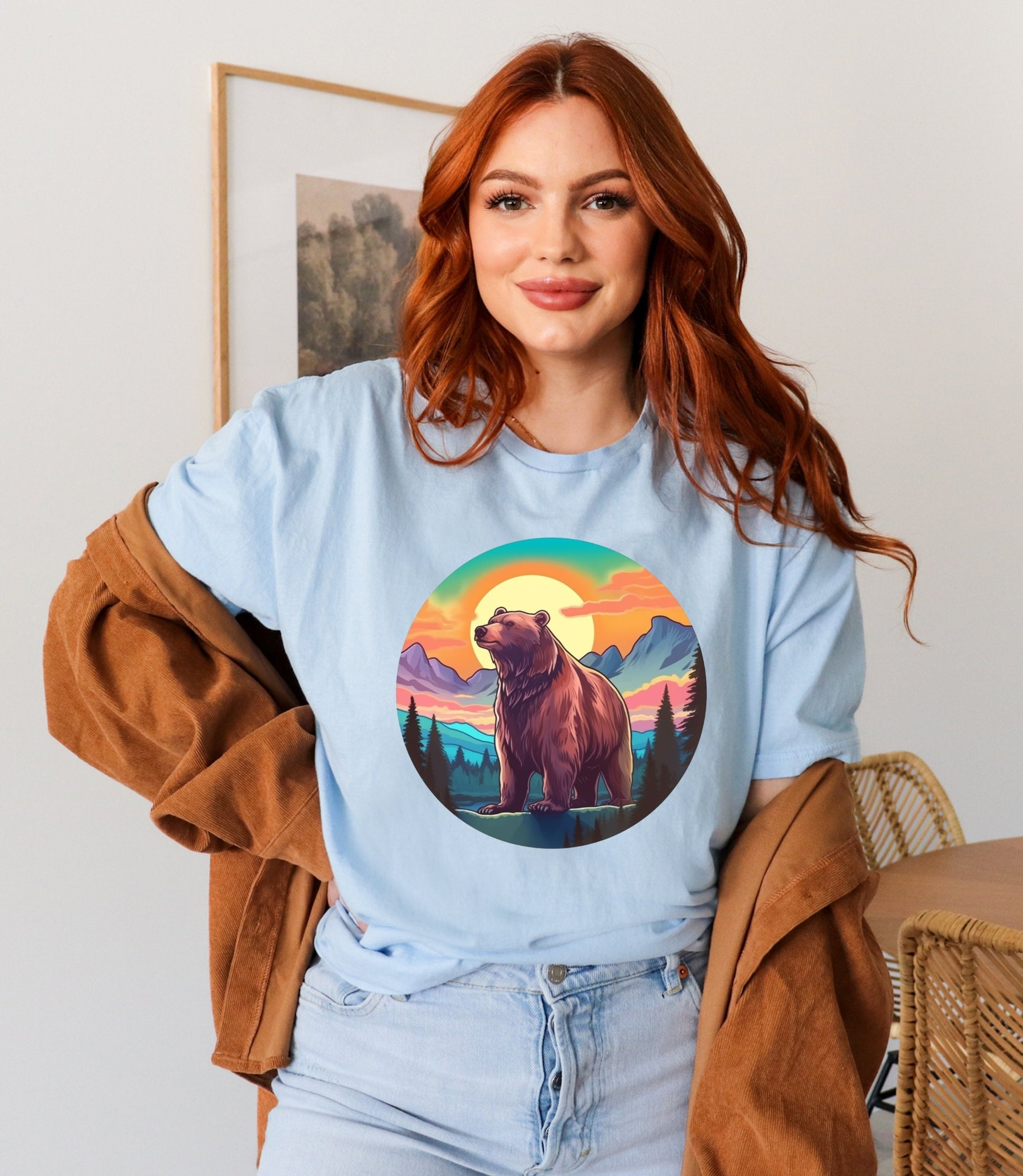 Alaska bear sunset t-shirt, Alaska gifts, aurora borealis, grizzly bear t-shirt, bear lover tee, cruising Alaska, bear lover gifts, birthday