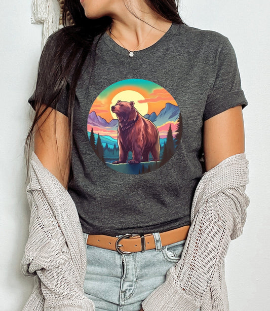 Alaska bear sunset t-shirt, Alaska gifts, aurora borealis, grizzly bear t-shirt, bear lover tee, cruising Alaska, bear lover gifts, birthday