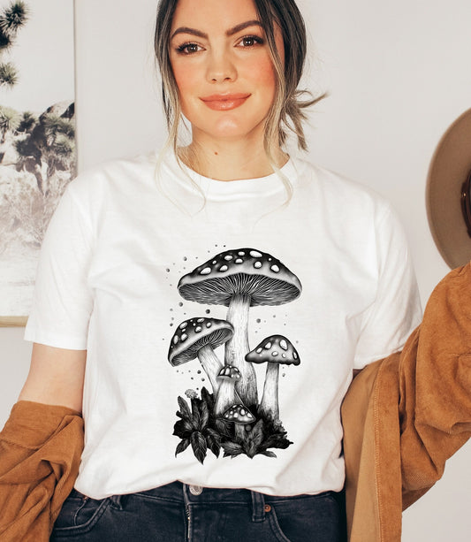 Magical mushroom t-shirt, mystical mushroom shirt, line art mushroom, mushroom gifts, birthday gift, mushroom lover shirt