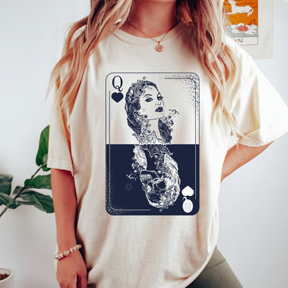 Queen of hearts t-shirt, comfort colors tee, oversized tee, vintage feminist shirt, retro tarot shirt, tarot gifts, single girlie gift