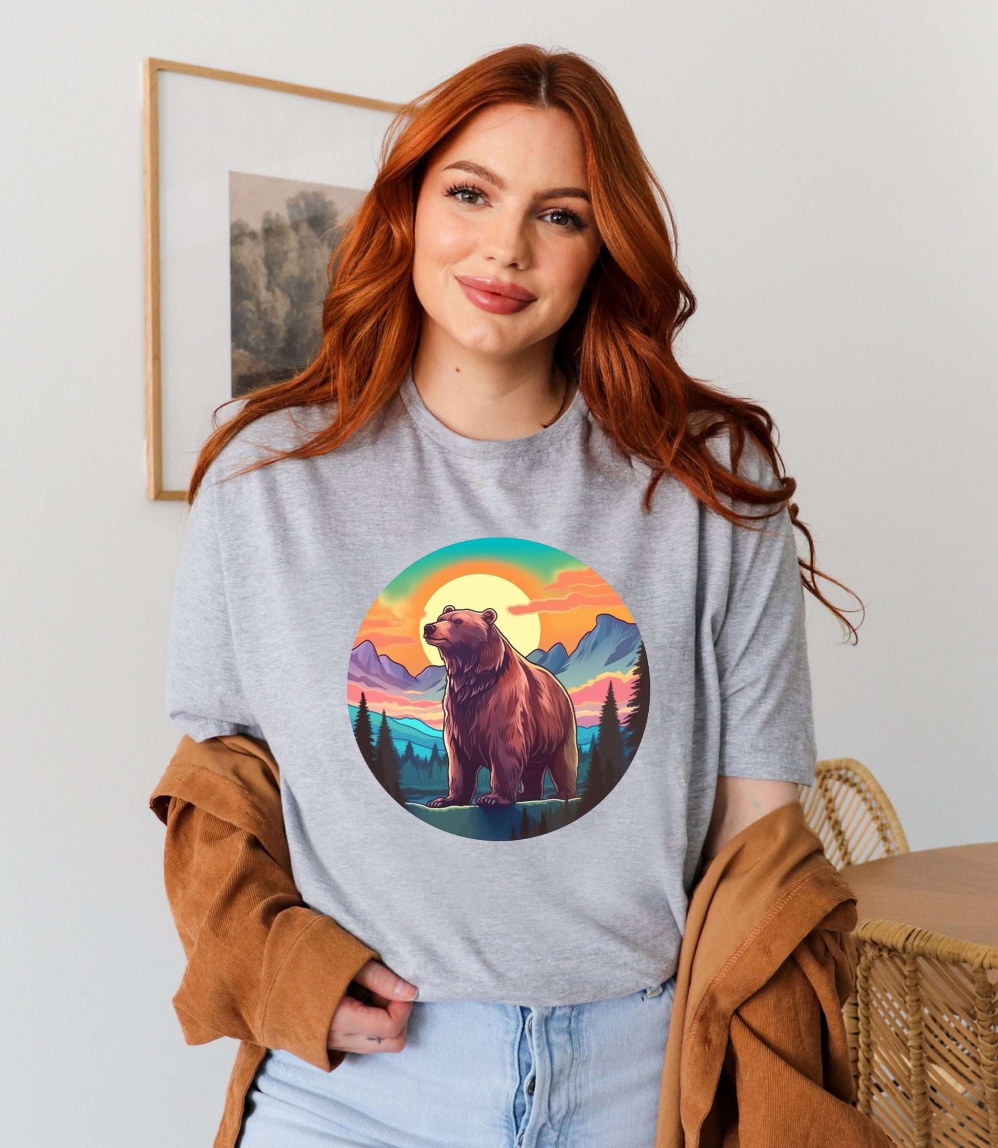 Alaska bear sunset t-shirt, Alaska gifts, aurora borealis, grizzly bear t-shirt, bear lover tee, cruising Alaska, bear lover gifts, birthday