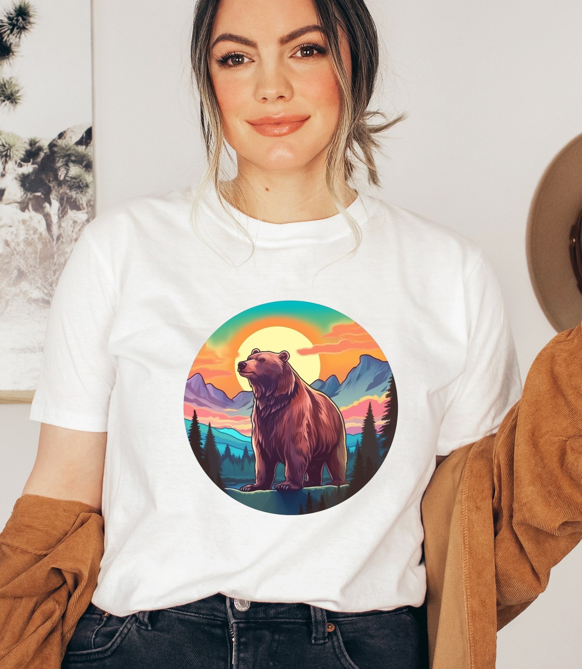 Alaska bear sunset t-shirt, Alaska gifts, aurora borealis, grizzly bear t-shirt, bear lover tee, cruising Alaska, bear lover gifts, birthday