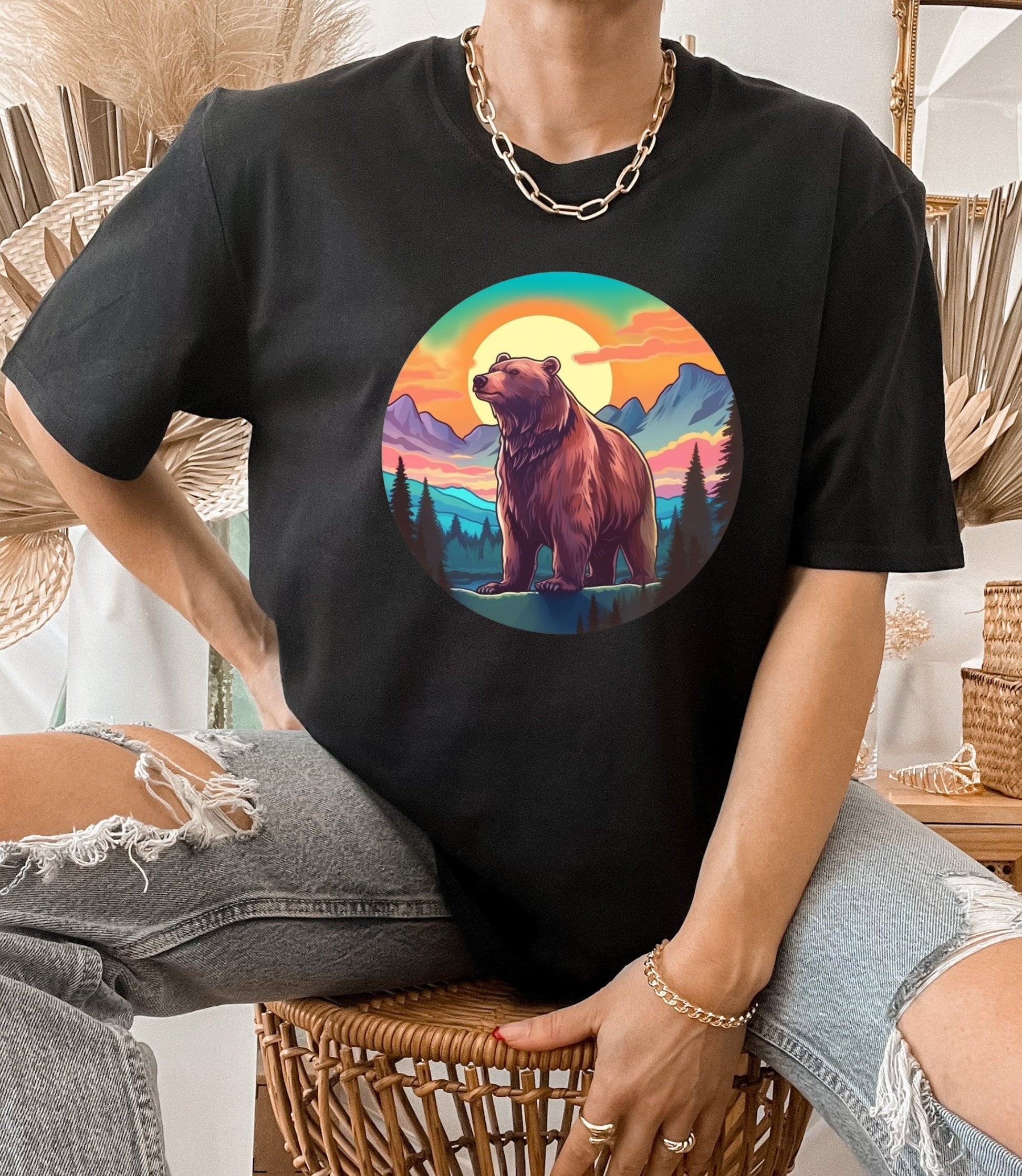 Alaska bear sunset t-shirt, Alaska gifts, aurora borealis, grizzly bear t-shirt, bear lover tee, cruising Alaska, bear lover gifts, birthday