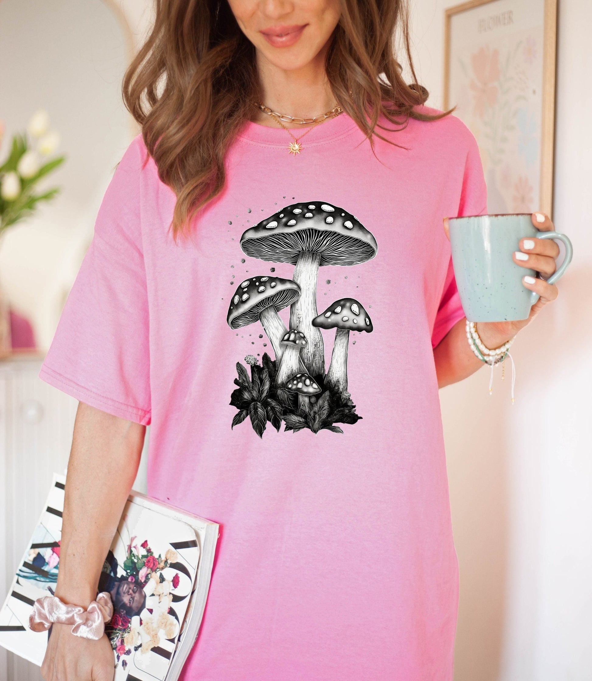 Magical mushroom t-shirt, mystical mushroom shirt, line art mushroom, mushroom gifts, birthday gift, mushroom lover shirt