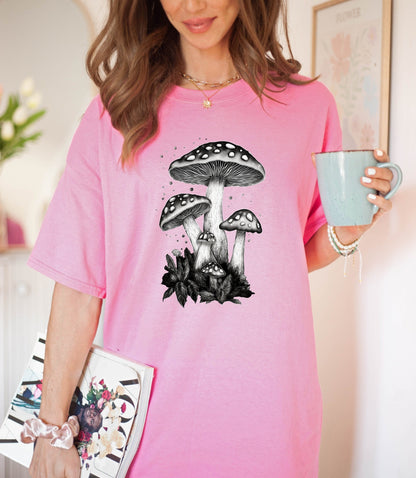 Magical mushroom t-shirt, mystical mushroom shirt, line art mushroom, mushroom gifts, birthday gift, mushroom lover shirt