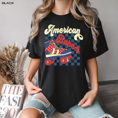 4th of July retro American babe comfort colors t-shirt, vintage shirt, independence day tee, red white and blue, american birthday gift