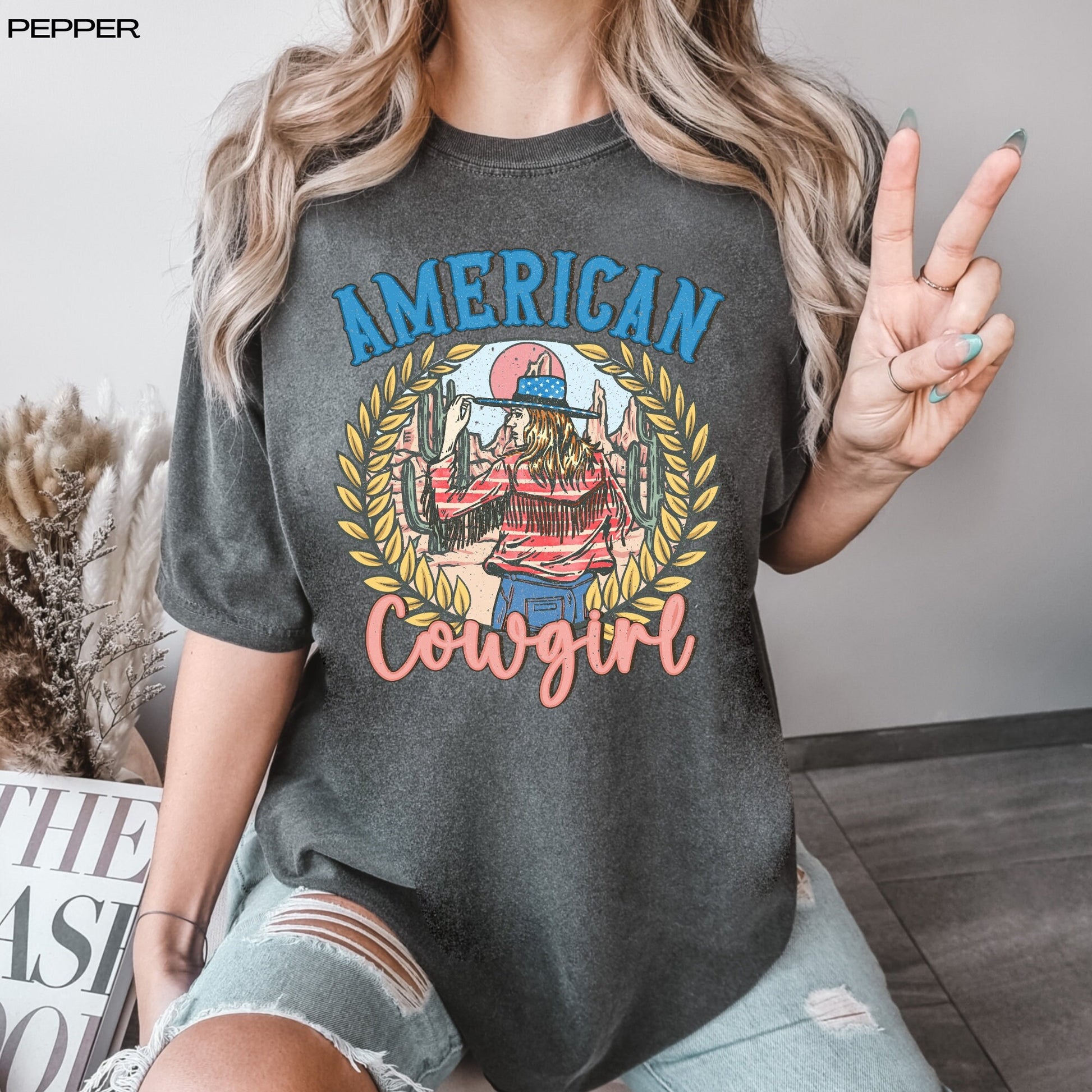 Retro American cowgirl comfort colors t-shirt, 4th of july gifts, vintage independence day shirt, cowgirl gifts, cowgirl birthday gift