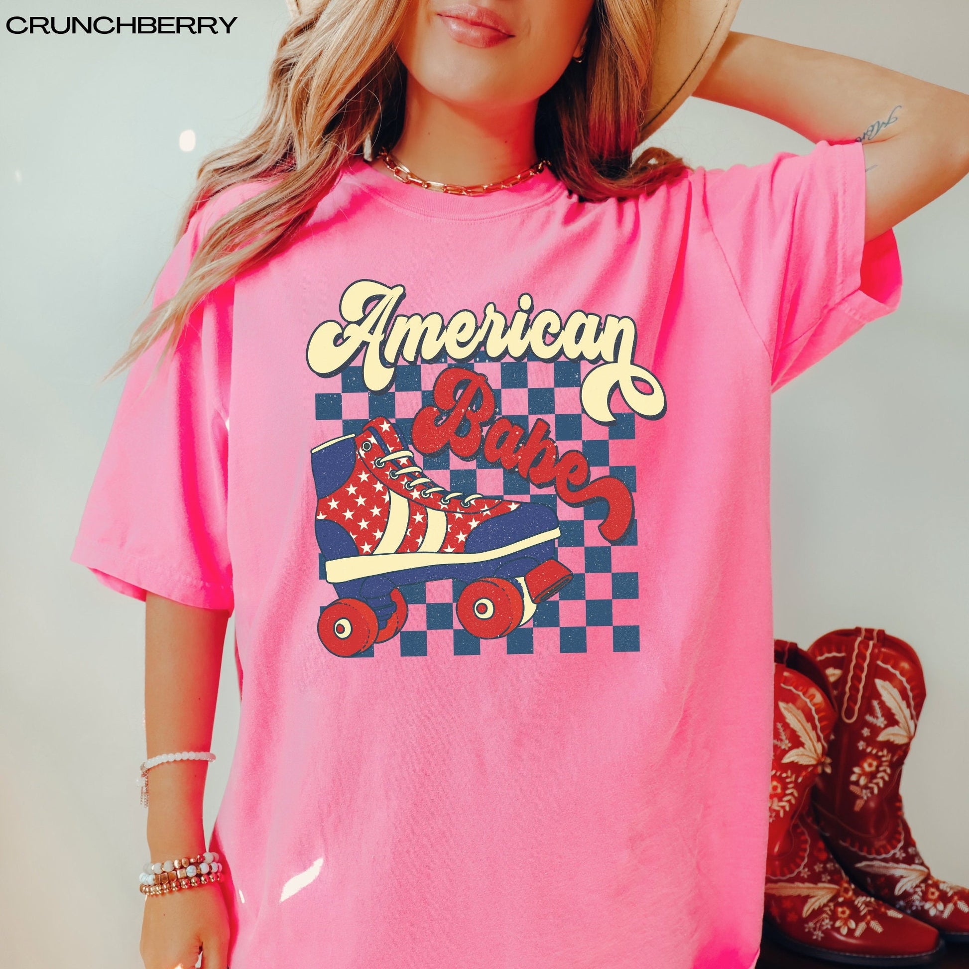 4th of July retro American babe comfort colors t-shirt, vintage shirt, independence day tee, red white and blue, american birthday gift