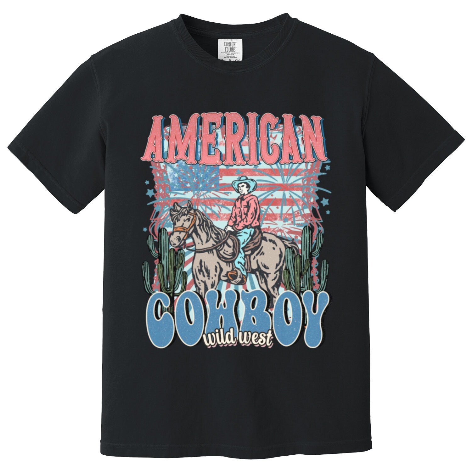 Retro American cowboy comfort colors t-shirt, cowgirl husband t-shirt, 4th of july gifts, cowboy gifts, wild cowboy shirt, independence day