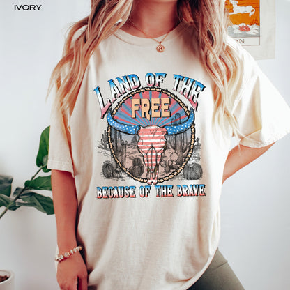 4th of july comfort colors shirt, land of the free shirt, America shirt, Independence Day Tee, retro cowgirl gift, western cowboy gift