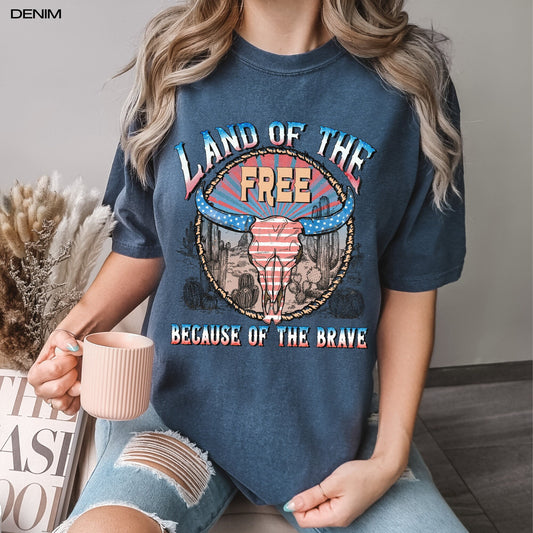 4th of july comfort colors shirt, land of the free shirt, America shirt, Independence Day Tee, retro cowgirl gift, western cowboy gift