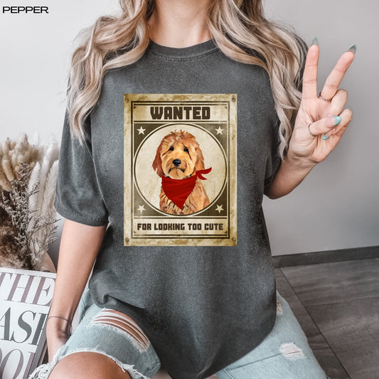 Wanted Goldendoodle comfort colors t-shirt, golden doodle gifts, doodle dad shirt, doodle mom tee, western t-shirt, retro dog shirt